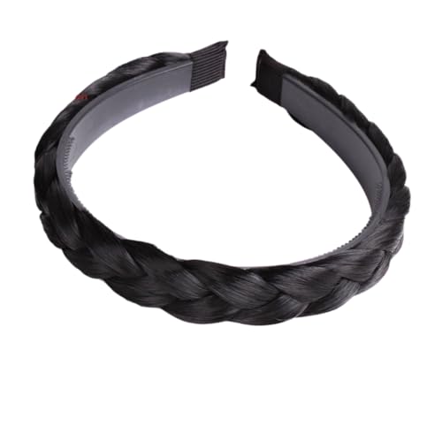 2 Stück Geflochtenes Stirnband mit Zähnen Zöpfe Haarband,Synthetisches Haar Haar-Accessoires,Band Geflochtenes Perückenstirnband,Zopf Perücke Haarschmuck,Zubehör für Frauen,Breite 1.8cm,Schwarz von Wambere