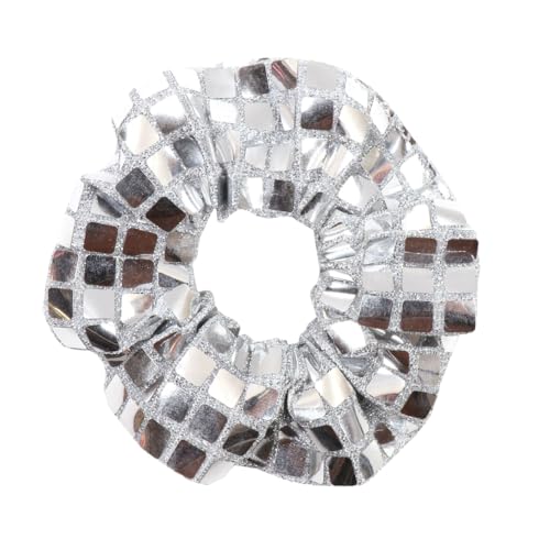 2 Stück Glitzer Haargummis Damen Haargummi Disco Paillette Haargummi Scrunchies Elastische Haarband Haarseil Haarschmuck Pferdeschwanzhalter Kopfbedeckung für Karneval Mottoparty,Silber von Wambere