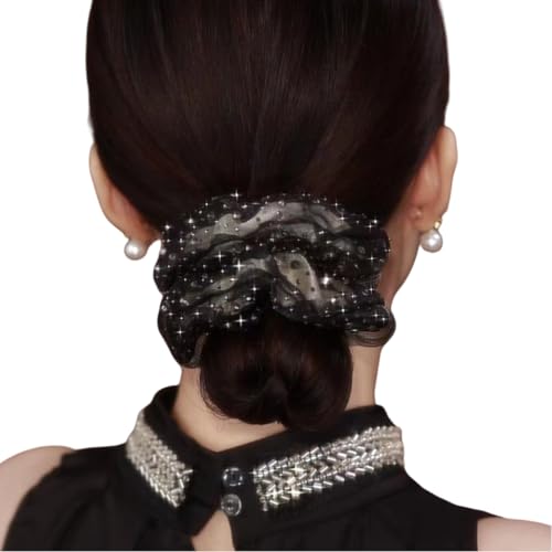 2 Stück Haargummi Damen Organza Haargummi Dickdarm Haarband Haarringe Elastische Gummibänder Haarseil Scrunchies Pferdeschwanzhalter Haarbänder Frauen Haarschmuck Kopfschmuck,Schwarz von Wambere