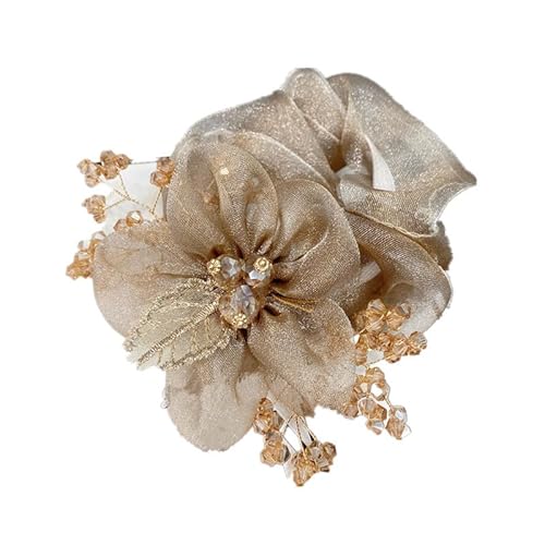 2 Stück Haargummis Scrunchies für Damen Haar Haarbänder Haarschmuck Chiffon Organza Haarringe Haargummi Groß Halt Elastische Haarwackeln für Frauen Damen,Sekt von Wambere