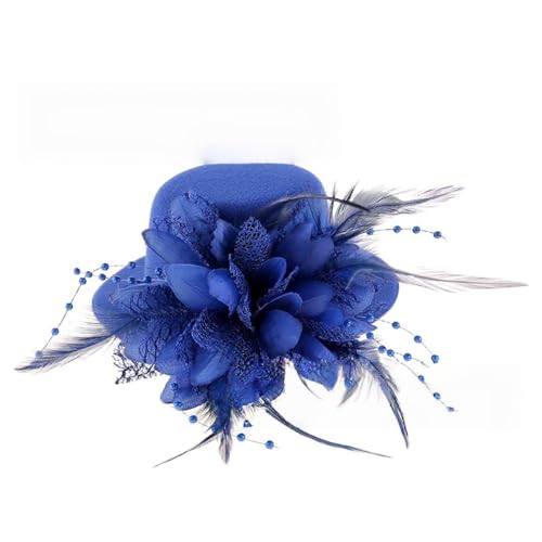 2 Stück Mini-Hut mit Clip,Kleiner Hut Haarnadeln mit Federn Blumen,Fascinator Hüte Clip Haarspange Haar Haarpin Minizylinder für Mädchen Mottoparty Karneval Halloween Accessoire,Königsblau von Wambere