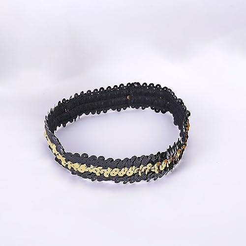 2 Stück Pailletten Stirnbänder Glitzernde Haarreifen Pailletten Haarbänder Glitzer Haarbänder Dünnes Stretch Stirnband für Frauen und Mädchen für Maskerade Cosplay Karnevals Mottoparty,Schwarz gold von Wambere