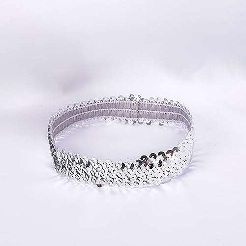 2 Stück Pailletten Stirnbänder Glitzernde Haarreifen Pailletten Haarbänder Glitzer Haarbänder Dünnes Stretch Stirnband für Frauen und Mädchen für Maskerade Cosplay Karnevals Mottoparty,Silber von Wambere