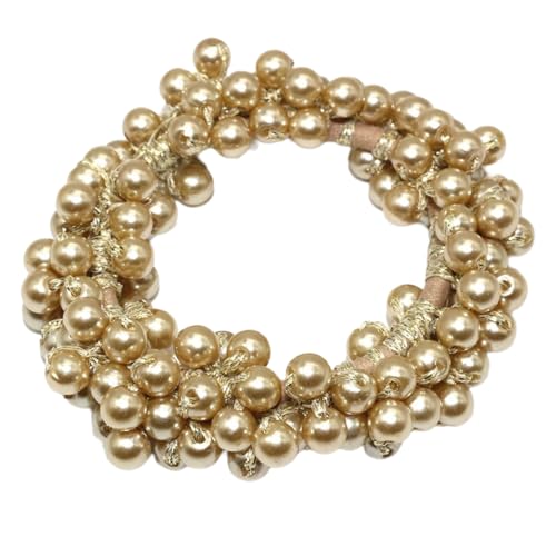 2 Stück Perle Geflochtenes Stirnband Haargummi Damen Haarband Elastische Gummibänder Haarseil Haarringe Haarschmuck Haarschnur Kopfbedeckung Pferdeschwanzhalter Kopfschmuck,Beige von Wambere