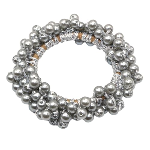 2 Stück Perle Geflochtenes Stirnband Haargummi Damen Haarband Elastische Gummibänder Haarseil Haarringe Haarschmuck Haarschnur Kopfbedeckung Pferdeschwanzhalter Kopfschmuck,Silbergrau von Wambere