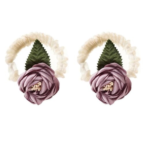 2 Stück Satin Haargummis,Stirnband Mädchen,Retro Rosen Haargummi,Teens Haarschmuck Haarseil Haarband Set für Kleinkinder Mädchen,Elastische Haargummis Stirnbänder von Wambere