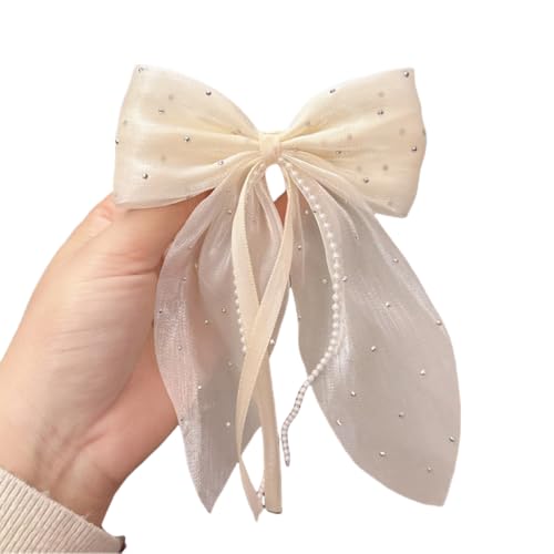 2 Stück Schleife Haarnadel Mit Perlen Haarschleife Haarspange Damen Haarnadelschleife Haarklammern Haarschmuck Bogen Haarnadel Haar Accessoires für Hochzeit Party Weihnachten,Beige von Wambere