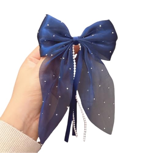 2 Stück Schleife Haarnadel Mit Perlen Haarschleife Haarspange Damen Haarnadelschleife Haarklammern Haarschmuck Bogen Haarnadel Haar Accessoires für Hochzeit Party Weihnachten,Marineblau von Wambere