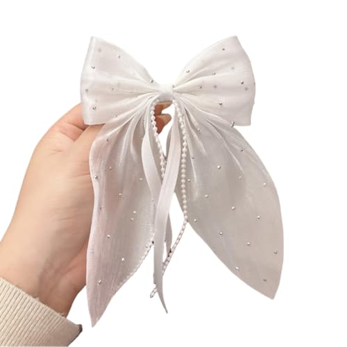 2 Stück Schleife Haarnadel Mit Perlen Haarschleife Haarspange Damen Haarnadelschleife Haarklammern Haarschmuck Bogen Haarnadel Haar Accessoires für Hochzeit Party Weihnachten,Weiß von Wambere