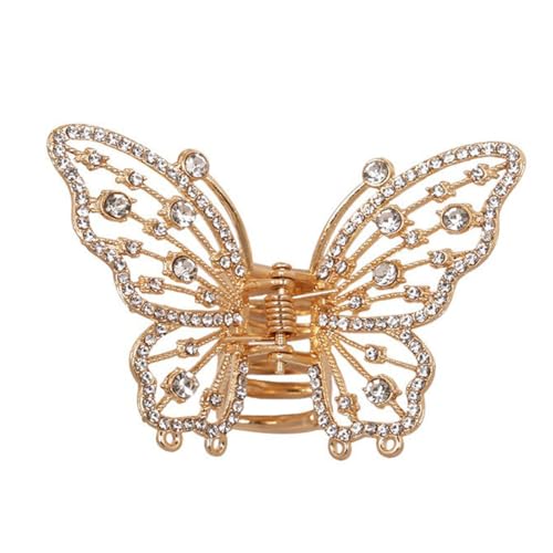 2 Stück Schmetterlings Haarspange Damen Haarklammern Metall Strasssteinen Haarnadel Haarklammer Rutschfeste Hair Claw Clips Haarschmuck Kopfbedeckung für Tägliches Tragen,Gold von Wambere