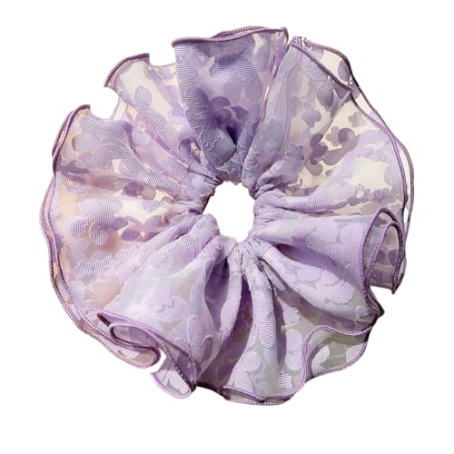 2 Stück Spitzen Haarring Damen Groß Haargummis Dickdarm Haarband Frauen Tüll Haargummi Elastische Haarbänder Gummibänder Haarseil Scrunchies Pferdeschwanzhalter Haarschmuck,Lila von Wambere