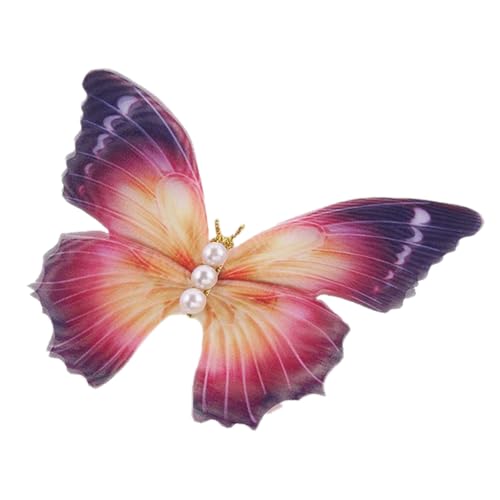 2 Stück Tüll Schmetterlings Haarspange mit Perlen,Damen Haarklammer Schmetterling Haarnadeln Rutschfest Haar Accessoire Haarclips Haarschmuck Kopfschmuck für Hochzeit Party Bankett,Lila Rot von Wambere
