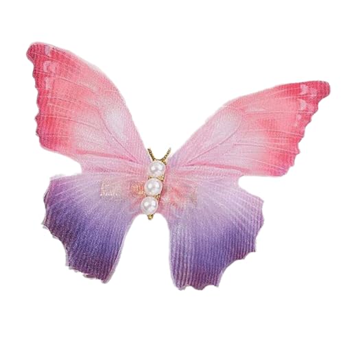 2 Stück Tüll Schmetterlings Haarspange mit Perlen,Damen Haarklammer Schmetterling Haarnadeln Rutschfest Haar Accessoire Haarclips Haarschmuck Kopfschmuck für Hochzeit Party Bankett,Rosenrot von Wambere