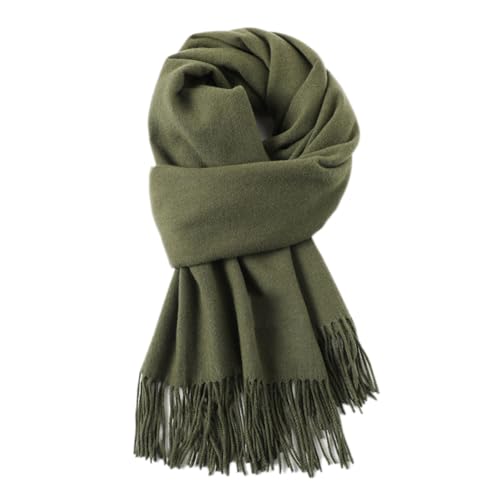 200cm x 68cm Damen Winter Warmer Schal mit Quasten,Fransenschal Pashmina Scarves Fransentücher Damentuch Stola Halstuch für Tägliches Tragen Outdoor Aktivitäten Radfahren Spaziergang,Armeegrün von Wambere