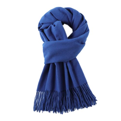 200cm x 68cm Damen Winter Warmer Schal mit Quasten,Fransenschal Pashmina Scarves Fransentücher Damentuch Stola Halstuch für Tägliches Tragen Outdoor Aktivitäten Radfahren Spaziergang,Königsblau von Wambere