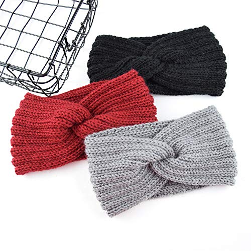 3 Pcs Winter Häkelarbeit Stirnband Mädchen Frauen Haarband Verdicken Stirnbänder Kopfband Haarband Ohrenwärmer Headwrap für Einkaufen Skifahren Laufen,Rosa+Weiß+Hellbraun von Wambere