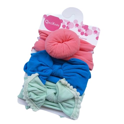 3 Stück Baby Haarband Donut Mädchen Haarschmuck Nylon Stirnband Schleifenkopfschmuck Elastischer Turban Weiche Schleife Stirnbänder Haarschleifen Neugeborene Kopfbedeckung Babyzubehör,Bunt 14 von Wambere