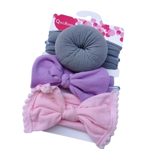 3 Stück Baby Haarband Donut Mädchen Haarschmuck Nylon Stirnband Schleifenkopfschmuck Elastischer Turban Weiche Schleife Stirnbänder Haarschleifen Neugeborene Kopfbedeckung Babyzubehör,Bunt 19 von Wambere
