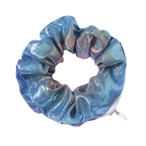 3 Stück Bunte Laser Scrunchies Haargummi Elastischer Haarbänder Frauen Pferdeschwanz Kopfschmuck Haarspangen für Mädchen und Damen Haarschmuck mit Versteckter Reißverschlusstasche,Blau von Wambere