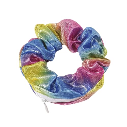 3 Stück Bunte Laser Scrunchies Haargummi Elastischer Haarbänder Frauen Pferdeschwanz Kopfschmuck Haarspangen für Mädchen und Damen Haarschmuck mit Versteckter Reißverschlusstasche,Bunt von Wambere