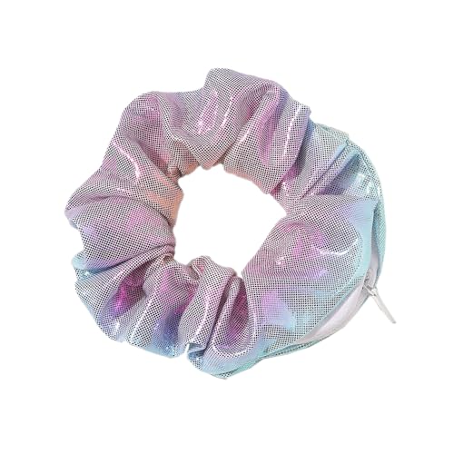 3 Stück Bunte Laser Scrunchies Haargummi Elastischer Haarbänder Frauen Pferdeschwanz Kopfschmuck Haarspangen für Mädchen und Damen Haarschmuck mit Versteckter Reißverschlusstasche,Puderblau von Wambere