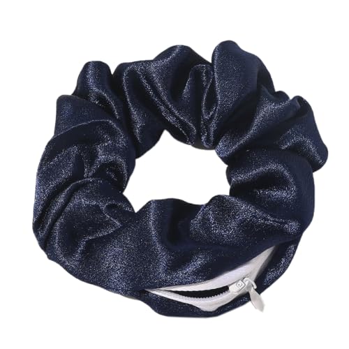 3 Stück Bunte Satin Scrunchies Haargummi Elastischer Haarbänder Frauen Pferdeschwanz Kopfschmuck Haarspangen für Mädchen und Damen Haarschmuck mit Versteckter Reißverschlusstasche,Navy blau von Wambere