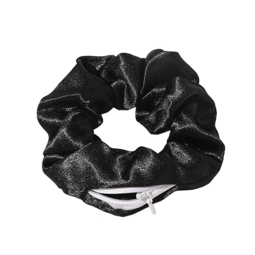 3 Stück Bunte Satin Scrunchies Haargummi Elastischer Haarbänder Frauen Pferdeschwanz Kopfschmuck Haarspangen für Mädchen und Damen Haarschmuck mit Versteckter Reißverschlusstasche,Schwarz von Wambere