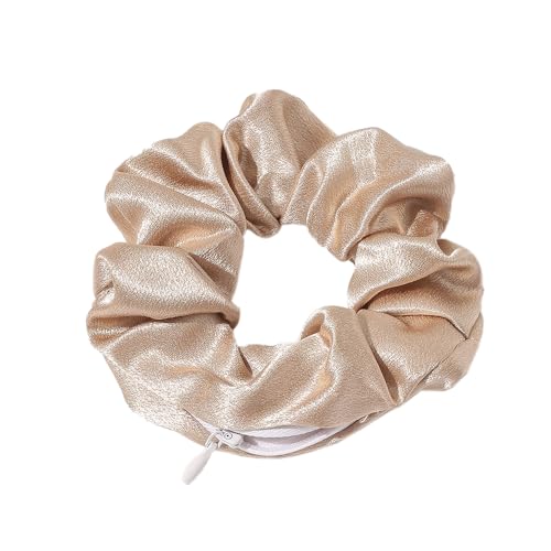 3 Stück Bunte Satin Scrunchies Haargummi Elastischer Haarbänder Frauen Pferdeschwanz Kopfschmuck Haarspangen für Mädchen und Damen Haarschmuck mit Versteckter Reißverschlusstasche,Sekt von Wambere