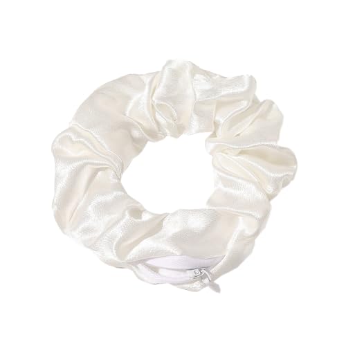 3 Stück Bunte Satin Scrunchies Haargummi Elastischer Haarbänder Frauen Pferdeschwanz Kopfschmuck Haarspangen für Mädchen und Damen Haarschmuck mit Versteckter Reißverschlusstasche,Weiß von Wambere