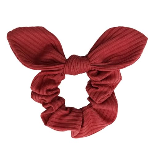 3 Stück Damen Haargummis Scrunchies Gestricktes Hasenohren Haargummi Schleife Haargummi Pferdeschwanzhalter Elastische Haarband Haarschmuck Kopfbedeckung für Frauen Mädchen,Rot von Wambere