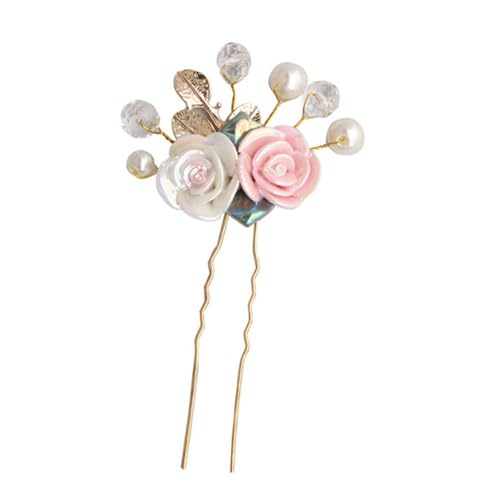 3 Stück Damen Hochzeit Braut Haarnadeln Frauen Haarschmuck Keramikblume Perlenhaarnadel Brautschmuck Kopfschmuck U-förmig Haarnadel Kopfbedeckung für Hochzeit Party Bankett,Gold von Wambere