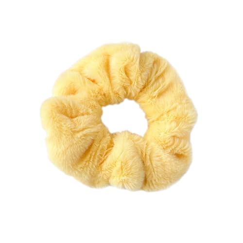 3 Stück Damen Plüsch-Haargummis Dickdarm-Haarband Haarringe Gummibänder Elastische Haarseil Haarschmuck Haarschnur Pferdeschwanzhalter Frauen Kopfbedeckung für Tägliches Tragen,Gelb von Wambere