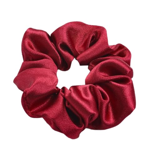 3 Stück Damen Satin Haargummi Haarringe Gummibänder Haarband Elastische Haarseil Kopfbedeckung Pferdeschwanzhalter Scrunchies Haarschmuck für Frauen Mädchen Tägliches Tragen,Weinrot von Wambere