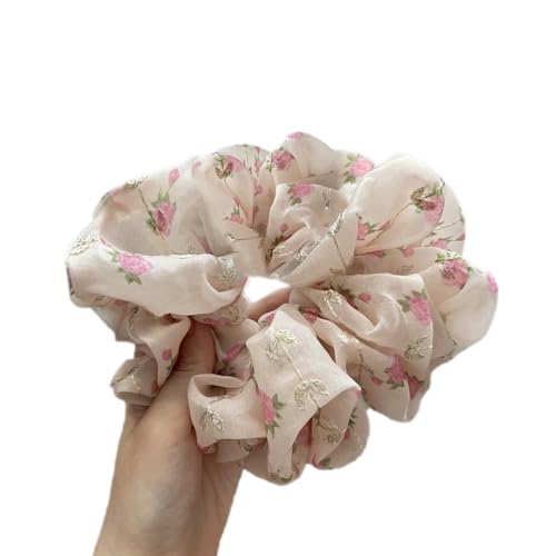 3 Stück Haargummis Scrunchies für Damen, Haar Haargummis Haarschmuck Chiffon Organza Haarringe Haargummi Groß Halt Elastische Haarwackeln für Mädchen & Damen,Beige von Wambere