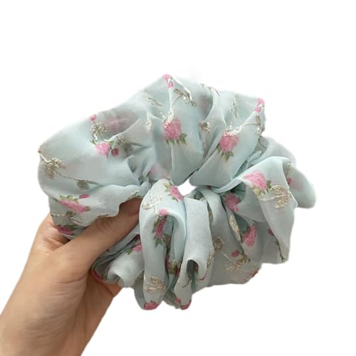 3 Stück Haargummis Scrunchies für Damen, Haar Haargummis Haarschmuck Chiffon Organza Haarringe Haargummi Groß Halt Elastische Haarwackeln für Mädchen & Damen,Blau von Wambere