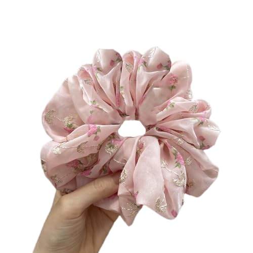 3 Stück Haargummis Scrunchies für Damen, Haar Haargummis Haarschmuck Chiffon Organza Haarringe Haargummi Groß Halt Elastische Haarwackeln für Mädchen & Damen,Rosa von Wambere