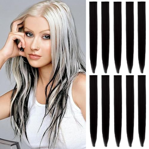 3 Stück Haarverlängerungen Damen Einklipsen Clip Nahtlose Haarverlängerungen Clip Bunte Gerade Haarverlängerungen Hair Extensions Haarteil Frauen Haarschmuck Haar-Accessoires,Schwarz von Wambere