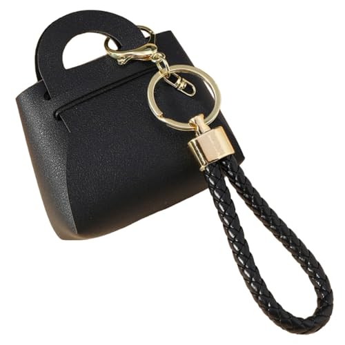 3 Stück Leder Geldbörse Kleines Portemonnaie mit Schlüsselanhänger Münzbörse Schlüsseltasche Mini Geldbeutel Portmonee Brieftasche Wallet Münzen Aufbewahrungstasche Taschenanhänger,Schwarz von Wambere