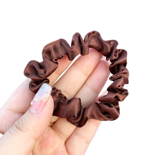 3 Stück Satin Haargummis, Damen Haare Ringe Scrunchies Klein Stoff Haargummis Haargummi Weich Elastisch Silk Skrunschis Groß für Mädchen Damen,Braun von Wambere