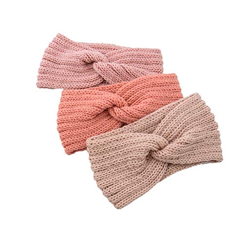 4 Pcs Winter Häkelarbeit Stirnband Mädchen Frauen Haarband Verdicken Stirnbänder Kopfband Haarband Ohrenwärmer Headwrap für Einkaufen Skifahren Laufen,Schwarz+Weiß+Grau+Hellbraun von Wambere