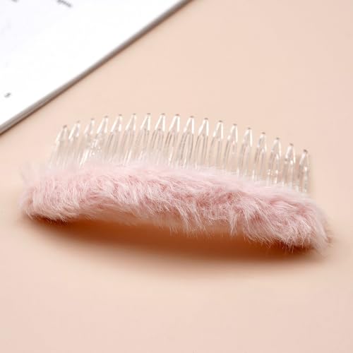 4 Stück 5x10cm Damen Plüsch Haarkamm Einsteckkamm Kunststoff Seitenkamm Haarspangenkämme Haarseitenkämme Zierkämme Haarschmuck Kopfbedeckung für Mädchen Frauen Tägliches Tragen,Rosa von Wambere