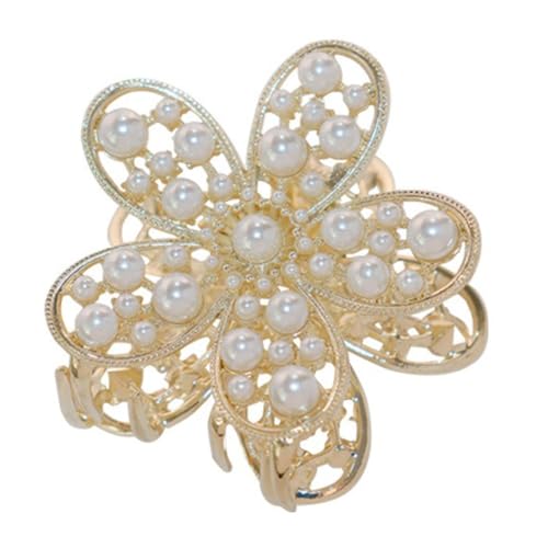 4 Stück Blumenhaarnadel Damen Perle Blumen Haarklammern Haarspangen Haarclips Krallenclip Rutschfeste Haarschmuck Hair Jaw Clip Kopfbedeckung Haarstyling Zubehör für Tägliches Tragen,A von Wambere
