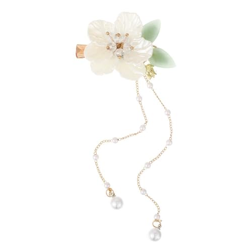 4 Stück Damen Haarspangen Blumen Grüne Blatt Perlen Haarnadel Haarklammer Kopfbedeckung Rutschfest Hairclip Haarschmuck für Frauen Mädchen Tägliches Tragen Geburtstag Party Bankett,Weiß B von Wambere