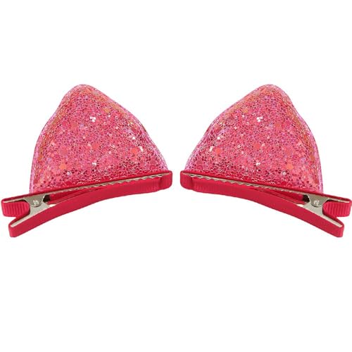 4 Paar Damen Haarspangen Katzenohren Haarnadel Entenschnabelklammer Haarklammer Kopfbedeckung Rutschfest Glitzer Hairclip Haarschmuck für Frauen Mädchen Geburtstag Party Bankett,Rosenrot von Wambere