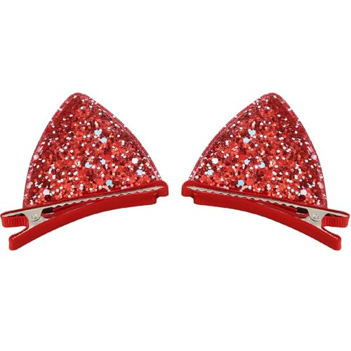 4 Paar Damen Haarspangen Katzenohren Haarnadel Entenschnabelklammer Haarklammer Kopfbedeckung Rutschfest Glitzer Hairclip Haarschmuck für Frauen Mädchen Geburtstag Party Bankett,Rot von Wambere