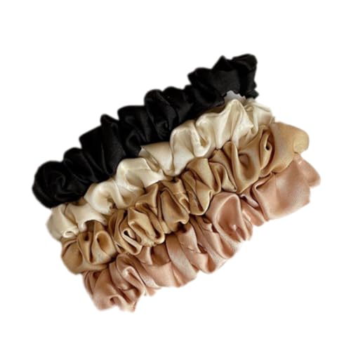 4 Stück Haargummi Damen, Satin Haargummis Damen Haare Ringe Scrunchies Weiche Elastische Silk Pferdeschwanzhalter Klein Stoff Haargummis für Damen Frauen Mädchen Haarschmuck,Farbe B von Wambere