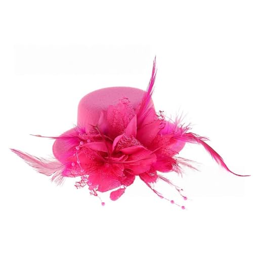 4 Stück Mini-Hut mit Clip,Kleiner Hut Haarnadeln mit Federn Blumen,Fascinator Hüte Clip Haarspange Haar Haarpin Minizylinder für Mädchen Mottoparty Karneval Halloween Accessoire,Rosarot von Wambere