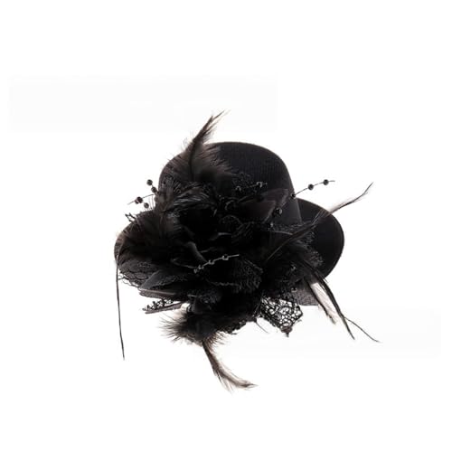 4 Stück Mini-Hut mit Clip,Kleiner Hut Haarnadeln mit Federn Blumen,Fascinator Hüte Clip Haarspange Haar Haarpin Minizylinder für Mädchen Mottoparty Karneval Halloween Accessoire,Schwarz von Wambere