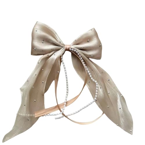 4 Stück Schleife Haarnadel Mit Perlen Haarschleife Haarspange Damen Haarnadelschleife Haarklammern Haarschmuck Bogen Haarnadel Haar Accessoires für Hochzeit Party Weihnachten,Dunkelbraun von Wambere