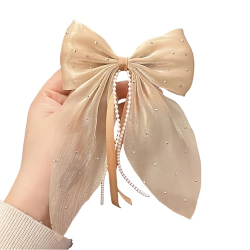 4 Stück Schleife Haarnadel Mit Perlen Haarschleife Haarspange Damen Haarnadelschleife Haarklammern Haarschmuck Bogen Haarnadel Haar Accessoires für Hochzeit Party Weihnachten,Hellbraun von Wambere